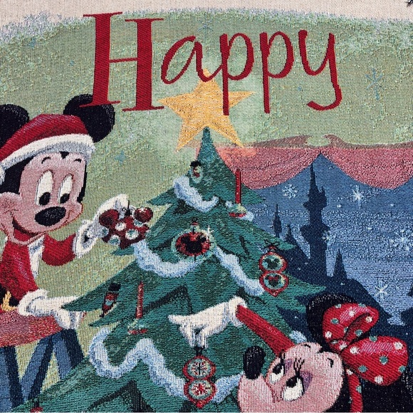 Disney Holiday Throw Blanket Happy Holidays Mickey Mouse Minnie Tree Christmas - Picture 3 of 10